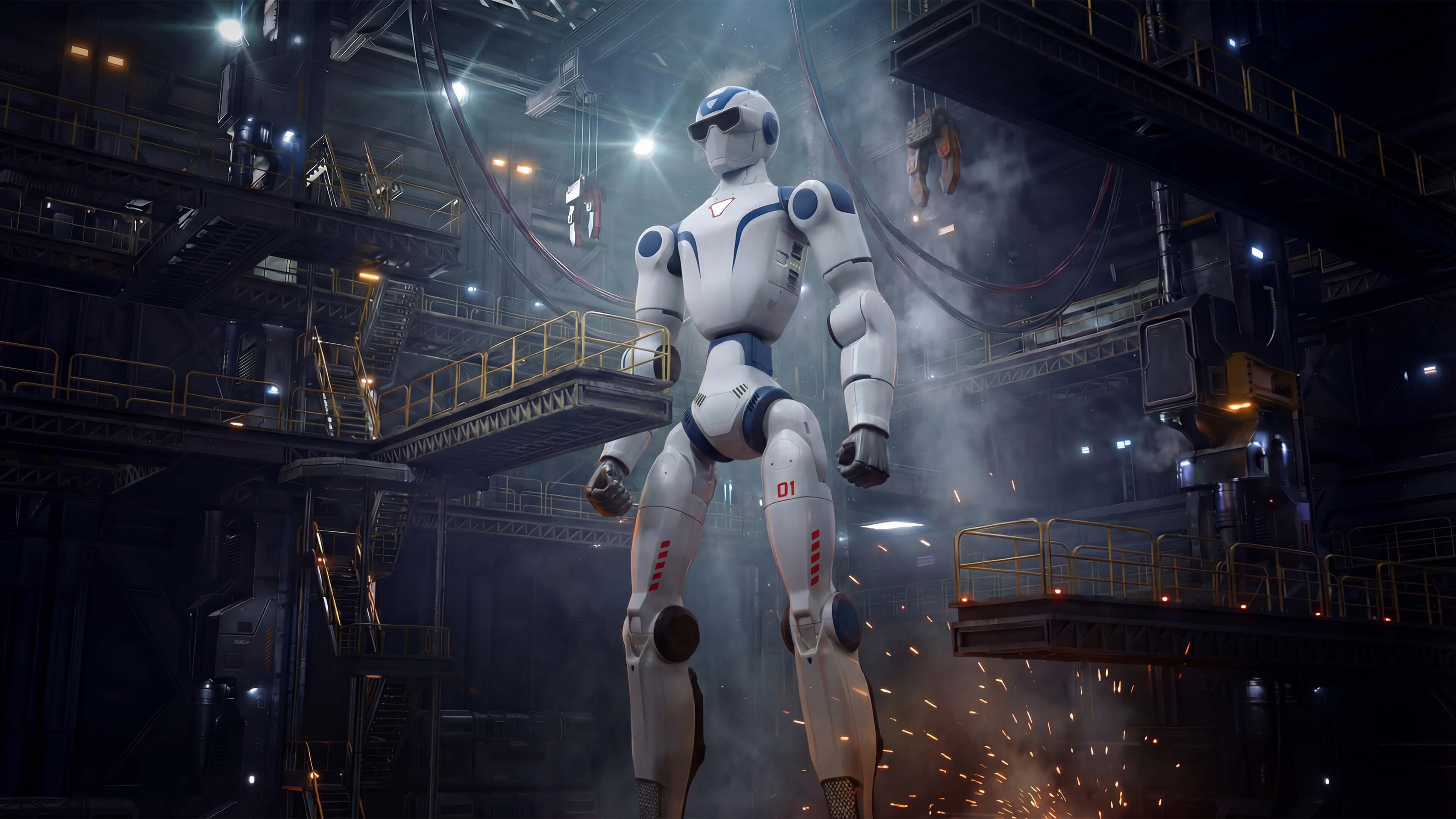 Unitree R1 humanoid in an industrial setting, from the manufacturer’s promotional imagery